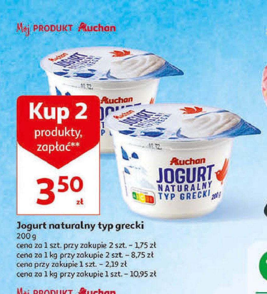 Jogurt naturalny typ grecki Auchan różnorodne (logo czerwone) promocja