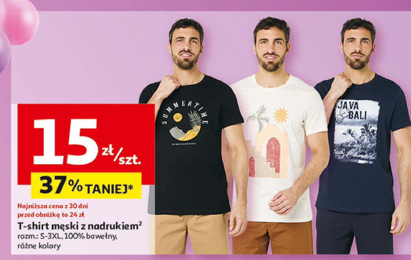 T-shirt męski z nadrukiem s-3xl promocja w Auchan
