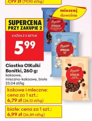 Ciastka Olkulki Bonitki: kakaowe, mleczno-kakaowe, białe promocja w Biedronka