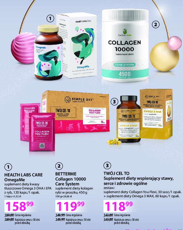 Zestaw suplementy diety collagen 30 szt. + suplement diety omega3 60 szt. Healthy life twój cel to: promocja w Hebe