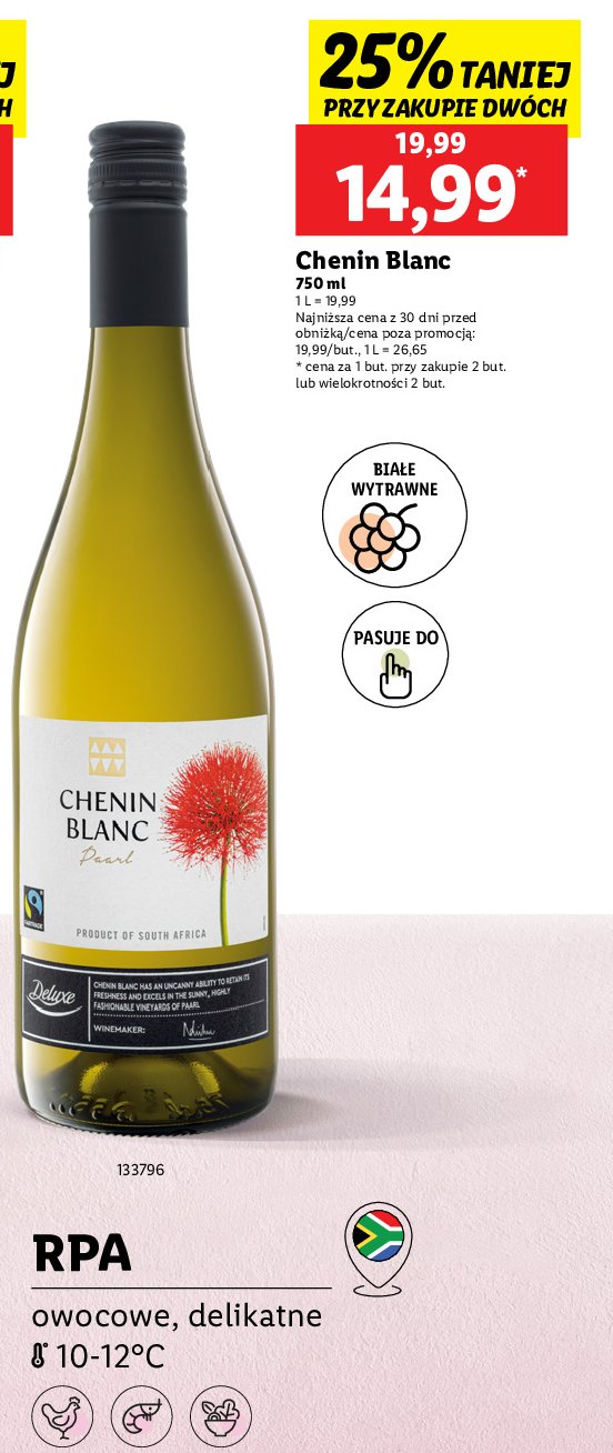 Wino Chenin blanc pearl promocja w Lidl