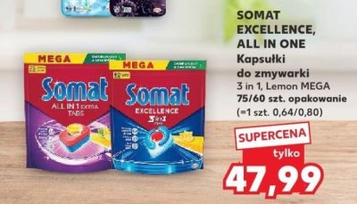 Kapsułki do zmywarki SOMAT EXCELLENCE, ALL IN ONE 3 in 1, Lemon MEGA 75/60 szt. promocja w Kaufland