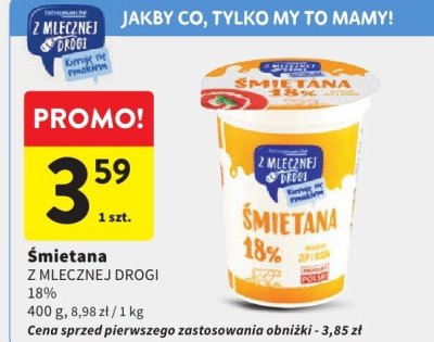 Śmietana Z MLECZNEJ DROGI 18% promocja w Intermarche