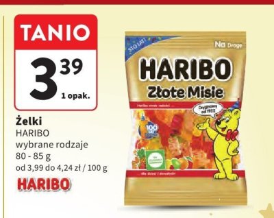 Żelki HARIBO Złote Misie wybrane rodzaje, 80 - 85 g, od 3,99 do 4,24 zł / 100 g promocja w Intermarche
