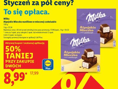 Alpejskie Mleczko waniliowe w mlecznej czekoladzie promocja w Lidl