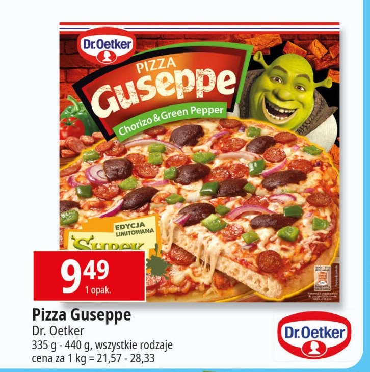 Pizza shrek chorizo & green pepper Dr. oetker guseppe promocja w Leclerc