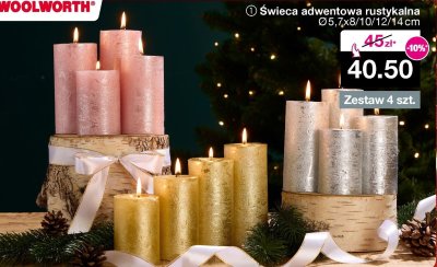 Świeca adwentowa rustykalna Ø5,7x8/10/12/14 cm Zestaw 4 szt. promocja w Woolworth