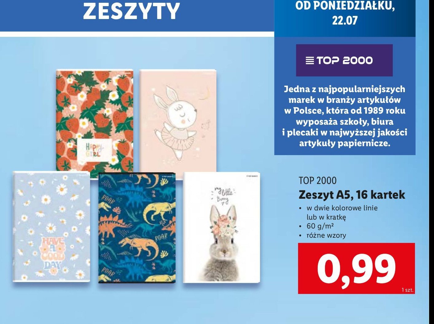 Zeszyt a5 16 kartek linia kolorowa Top-2000 promocja