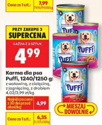 Karma dla psa Puffi, 1240/1250 g: z wołowiną, z kurczakiem, z jagnięciną, z drobiem promocja w Biedronka