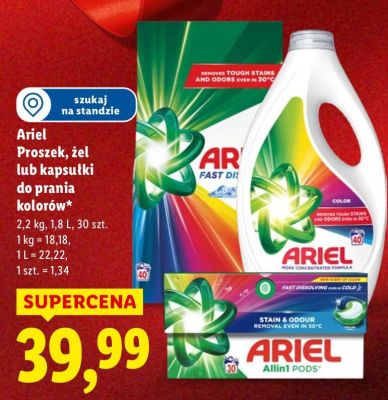 Proszek do prania kolorów Ariel żel lub kapsułki promocja w Lidl