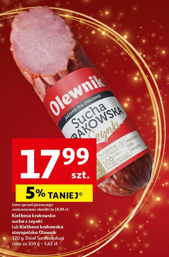 Kiełbasa krakowska sucha staropolska Olewnik promocja w Auchan