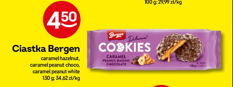 Ciastka caramel z orzechami i rodzynkami Bergen cookies promocja