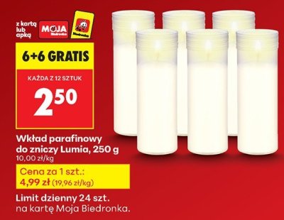 Wkład parafinowy do znicza 6+6 GRATIS promocja w Biedronka