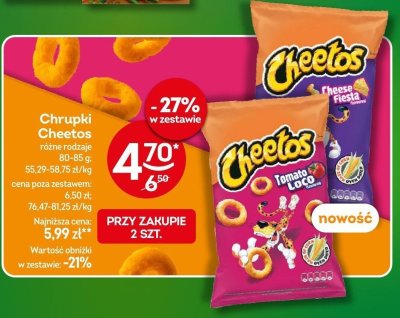 Chrupki Cheetos różne rodzaje 80-85g promocja w Żabka