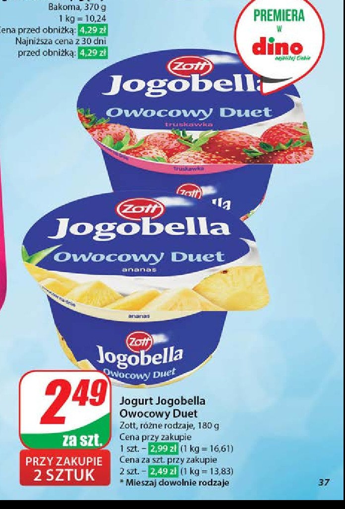 Jogurt ananas Zott jogobella owocowy duet promocja w Dino