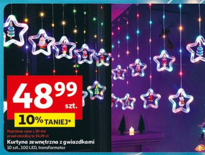 Kurtyna zewnętrzna z gwiazdkami 10 szt, 100 LED, transformator promocja w Auchan
