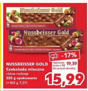 Czekolada mleczna z całymi orzechami i rodzynkami Alpen gold nussbeisser gold promocja w Kaufland