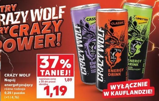Napój energetyczny cola Crazywolf promocja w Carrefour