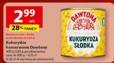 Kukurydza konserwowa Dawtona, 400 g (230 g netto słodka kukurydza) promocja w Auchan