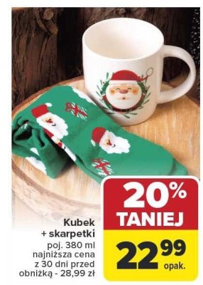 Kubek + skarpetki poj. 380 ml najniższa cena z 30 dni przed obniżką - 28,99 zł promocja w Carrefour