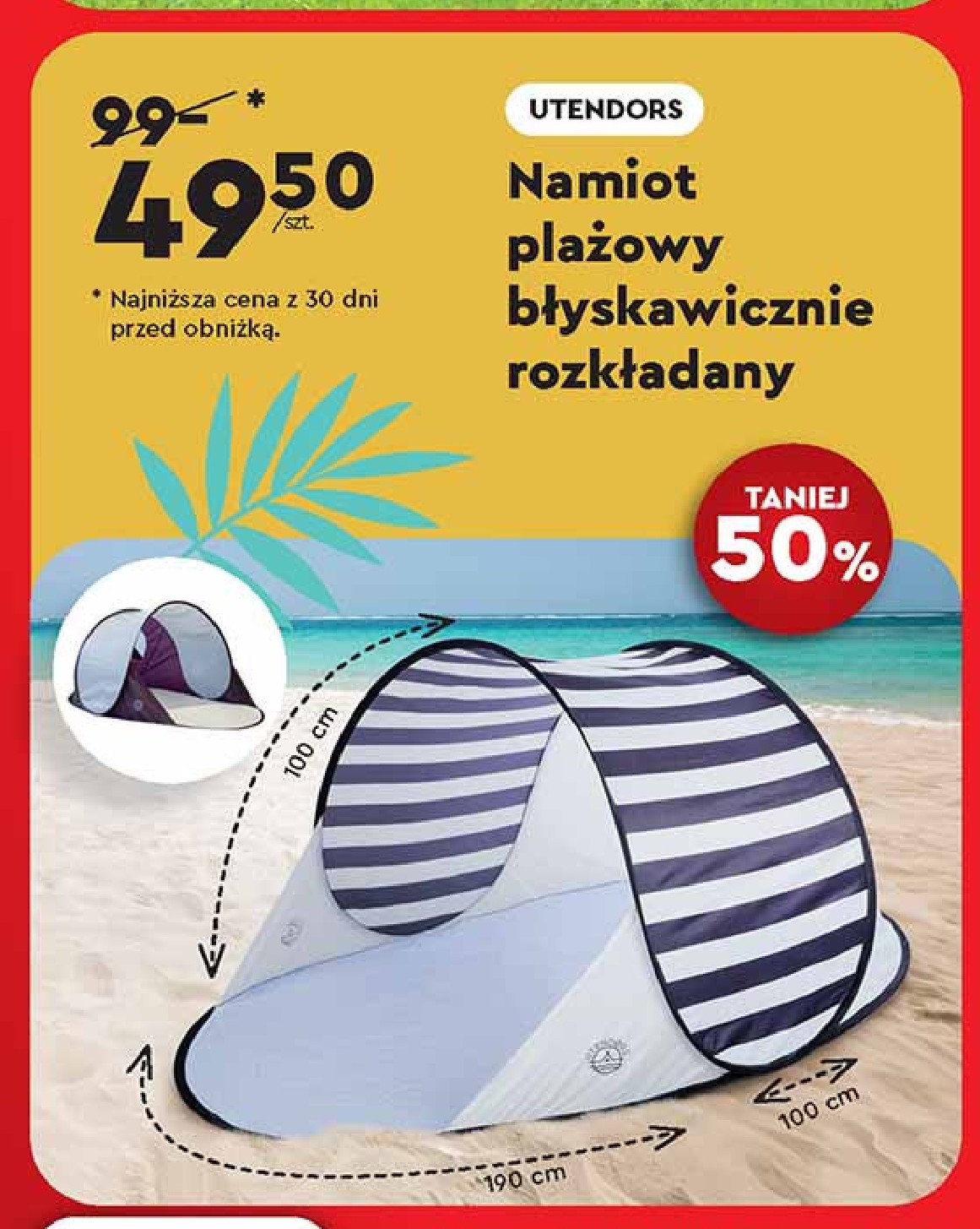 Namiot plażowy 190 x 100 x 100 cm Utendors promocja w Biedronka