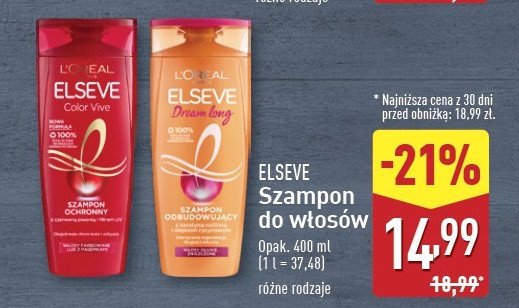 Szampon odbudowujący keratyna roślinna witaminy olejek rycynowy L'oreal elseve dream long promocja