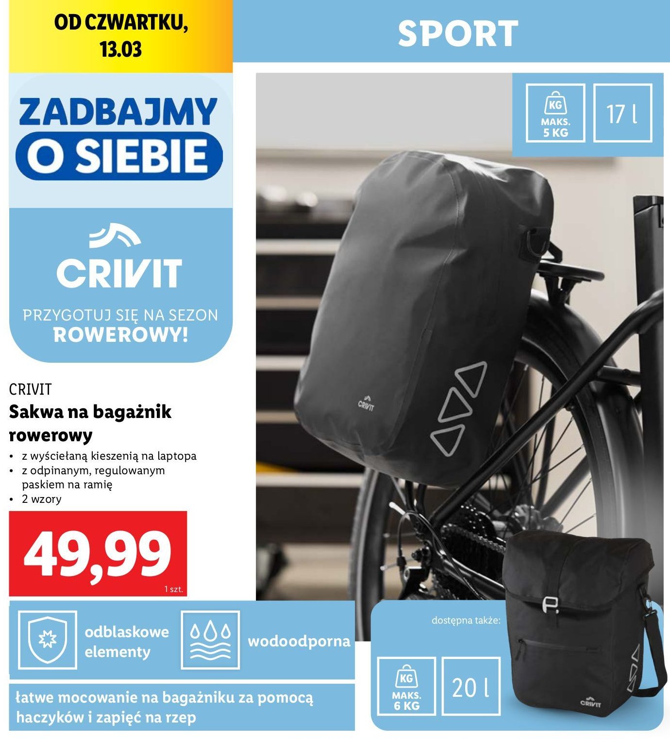 Sakwa na bagażnik Crivit promocja w Lidl