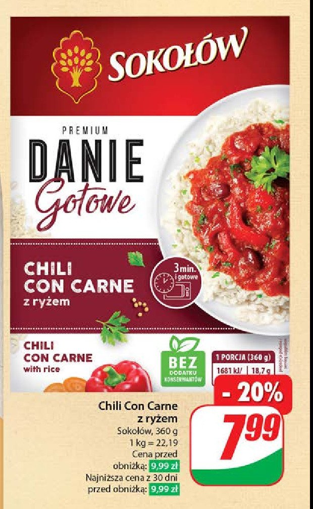 Chili con carne z ryżem Sokołów promocja w Dino