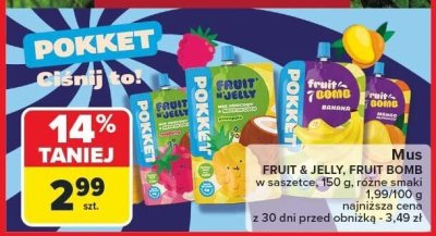 Mus owocowy w saszetce, różne smaki Pokket promocja w Carrefour