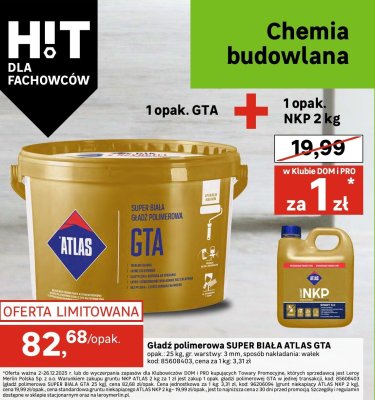 Gładź polimerowa SUPER BIAŁA ATLAS GTA promocja w Leroy Merlin