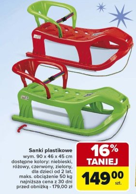 Sanki plastikowe różne kolory wym. 90 x 46 x 45 cm promocja w Carrefour