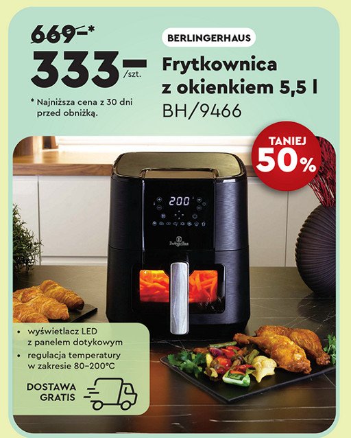 Frytkownica beztłuszczowa black rose 1300w Berlinger haus promocja