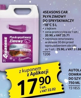 Płyn zimowy do spryskiwaczy 4SEASONS CAR -18°C 5L promocja w Selgros