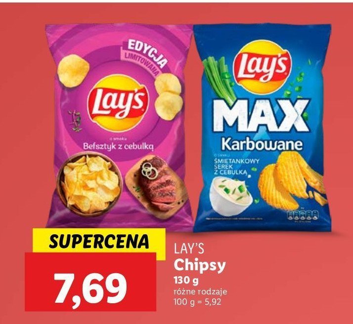 Chipsy śmietankowy serek z cebulką Lay's max karbowane promocja w Lidl