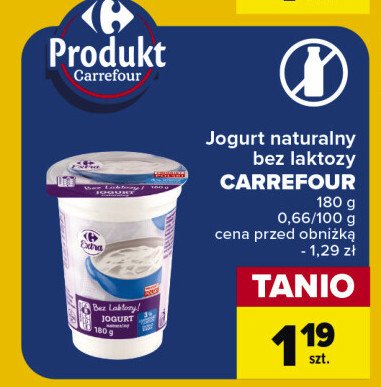 Jogurt naturalny bez laktozy Carrefour extra promocja