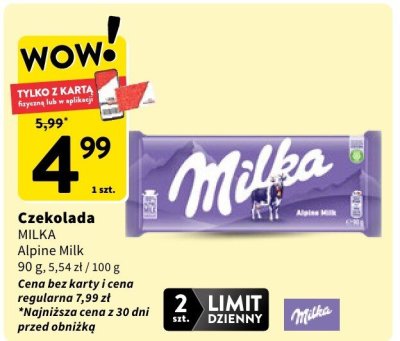 Czekolada MILKA Alpine Milk 90 g promocja w Intermarche