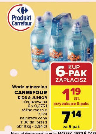 Woda niegazowana Carrefour kids promocja