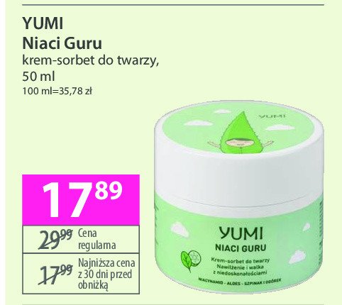 Krem-sorbet do twarzy niaci guru Yumi cosmetics promocja