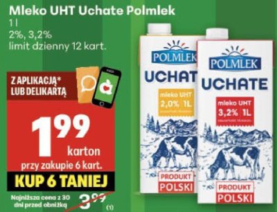 Mleko UHT Uchate Polmlek 1l 2%, 3,2% promocja w Delikatesy Centrum
