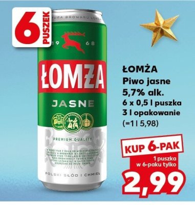 Piwo Łomża jasne 5,7% alk. 6 x 0,5 l puszka 3 l opakowanie promocja w Kaufland