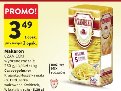Makaron CZANIECKI wybrane rodzaje promocja w Intermarche