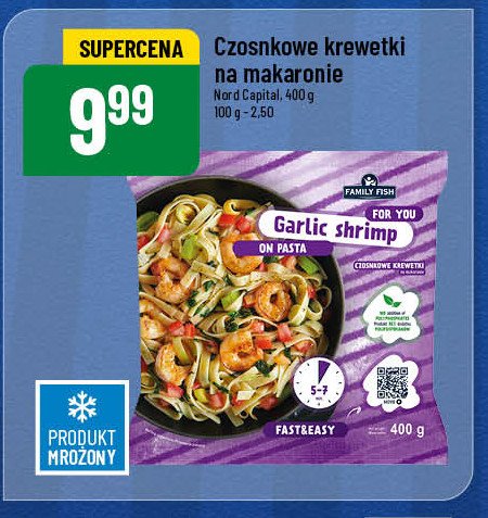 Krewetki czosnkowe na makaronie Family fish promocja