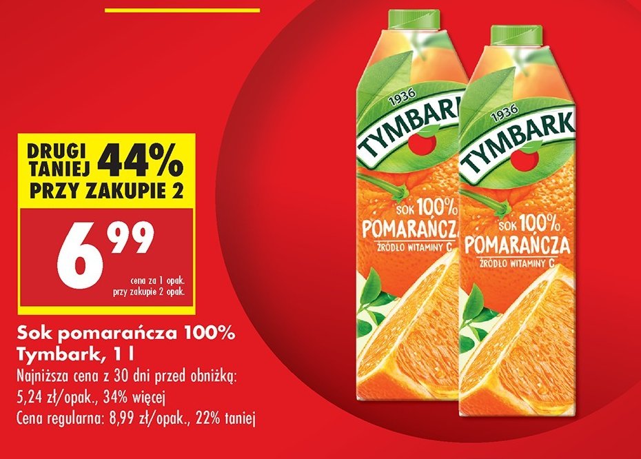 Sok pomarańczowy Tymbark 1936 promocja w Biedronka
