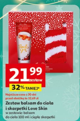 Zestaw balsam do ciała i skarpetki Love Skin, w zestawie: balsam do ciała 100 ml i ciepłe skarpetki promocja w Auchan