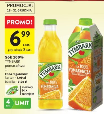 Sok 100% Tymbark pomarańcza promocja w Intermarche