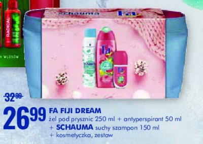 Zestaw w kosmetyczce: żel pod prysznic fiji dream 250 ml + suchy szampon schauma miss fresh 150 ml + dezodorant roll on fiji dream 50 ml Fa zestaw promocja
