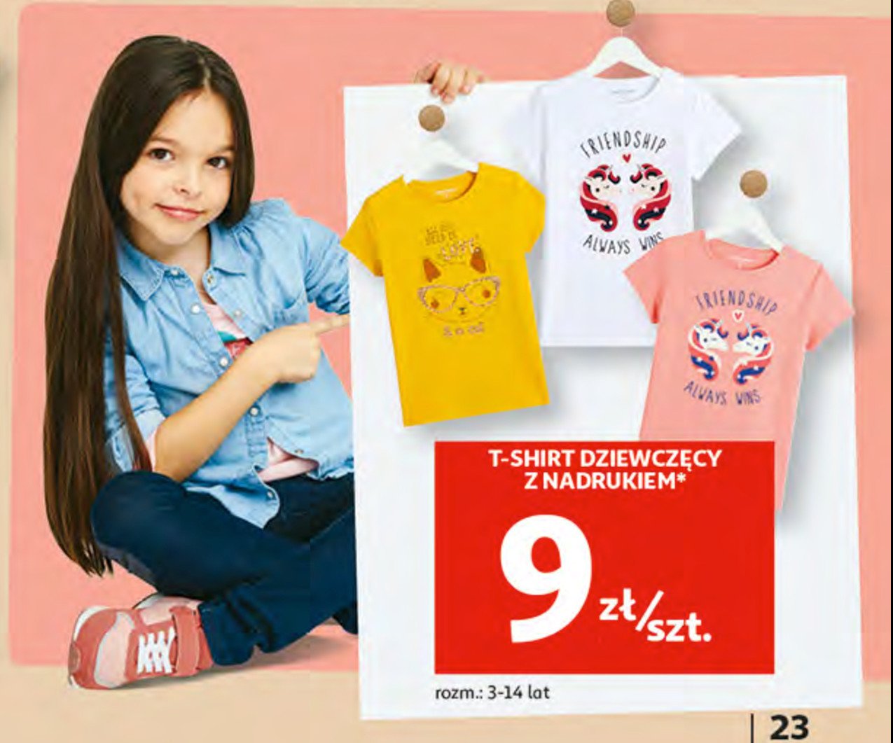 T-shirt dziewczecy z nadrukiem 3-14 lat promocja