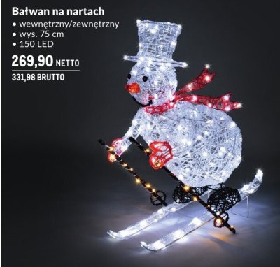 Dekoracja świąteczna Bałwan na nartach wewnętrzny/zewnętrzny promocja w Makro