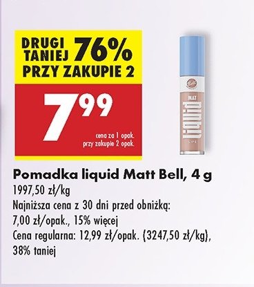 Pomadka w płynie nr. 01 Bell mat liquid lips promocja w Biedronka