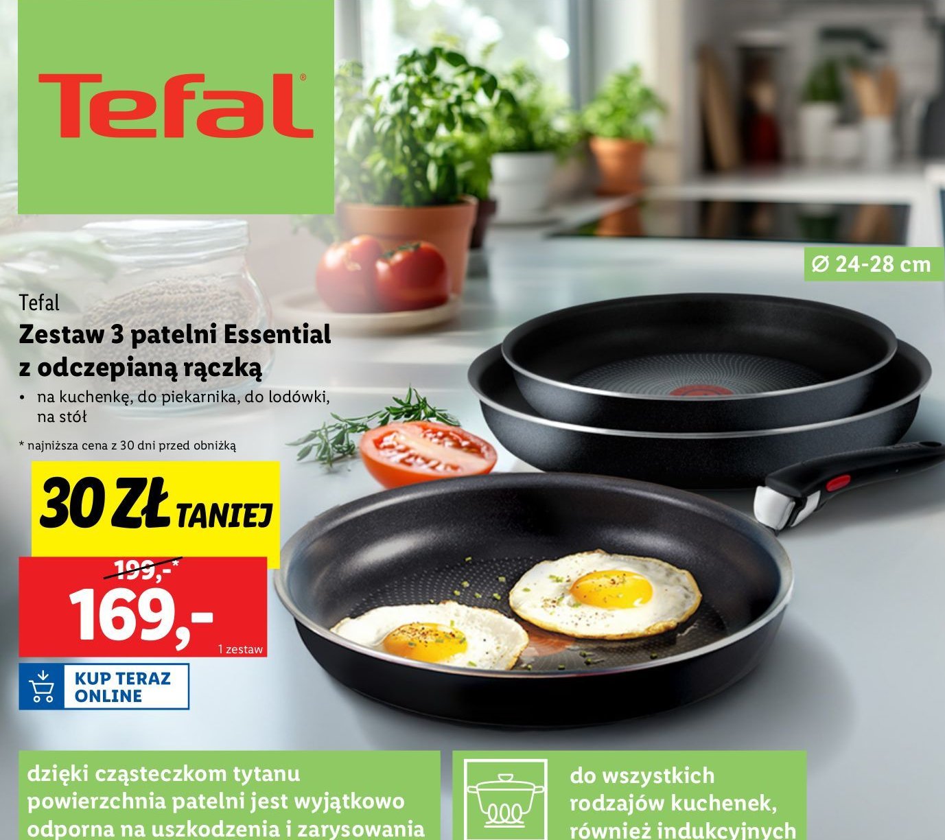 Zestaw patelni essential Tefal promocja w Lidl